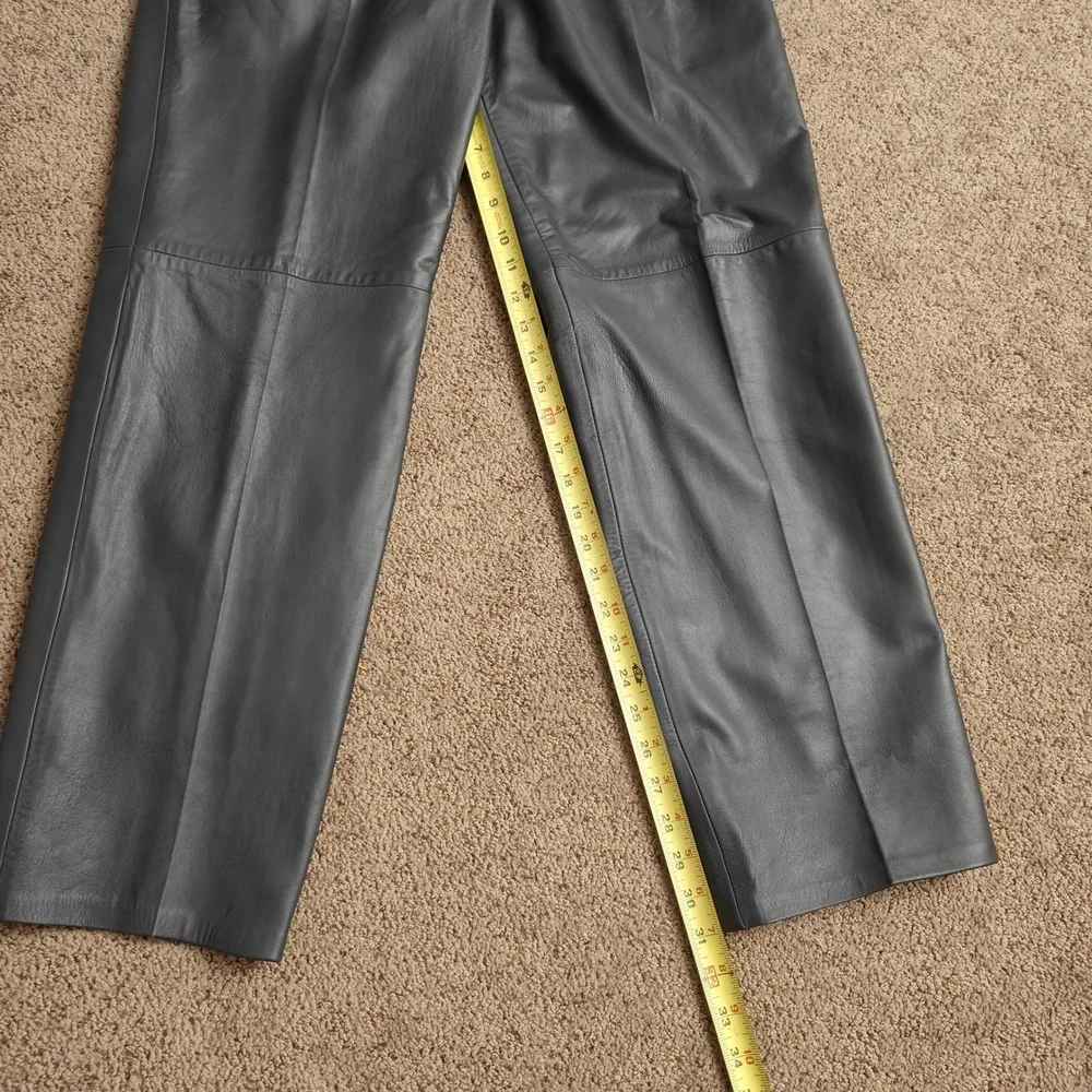VTG West Bay Women Sz 14 Charcoal Gray Lamb Napa Leather‎ Pleated Trousers Pants
